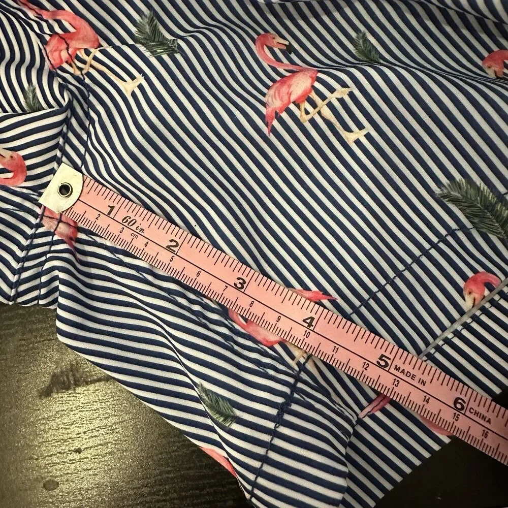 Vintage Summer Swim Trunks Men's Extra Large‎ Blue Flamingo Print Pockets Sport
